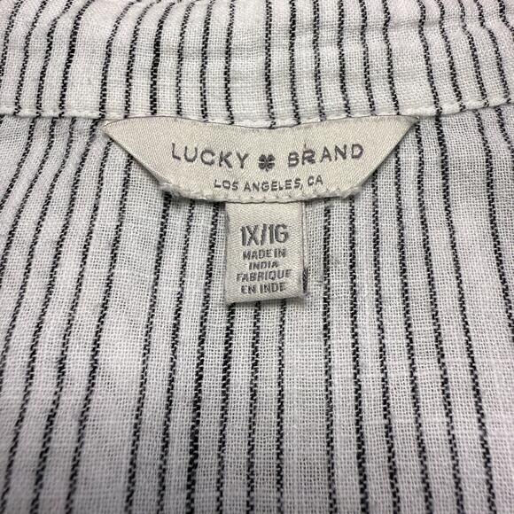 Lucky Brand Women's Cotton Blend Striped Shirt Size 1X Oversized Minimalist Boho - Picture 5 of 8